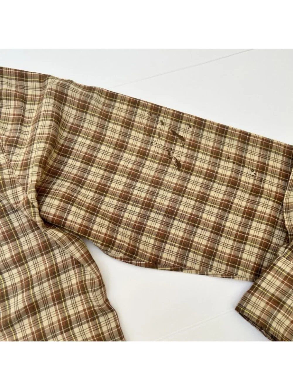 Vintage Levis Pearl Snap Button Brown Plaid Western Shirt Men’s Size Medium READ